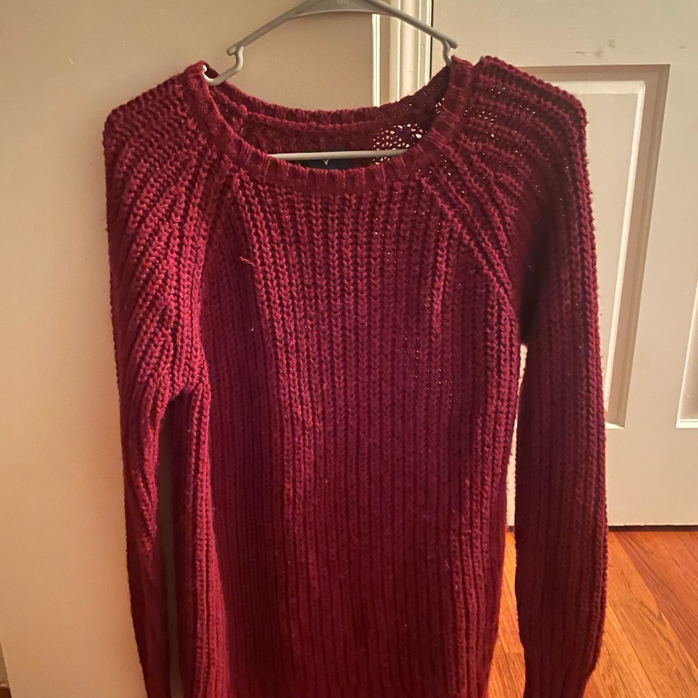 American Eagle Outfitters Deep Wine Ribbed Crewneck Sweater
